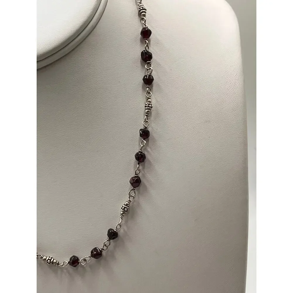 SILPADA Retired Sterling Silver‎ 925 Garnet Beads Station Chain Necklace N1053 - Picture 6 of 7